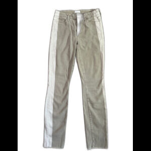 Mother The Looker Ankle Fray Jeans So Far Gone Tan Cream Side Stripe Raw Hem 25